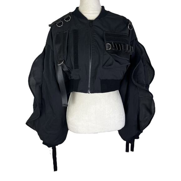 Namila Vulva Sleeve Crop Bomber Jacket Tactical Design Grunge Emo Size Large - Picture 5 of 15